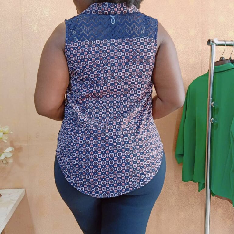 Blue and Purple Printed Back Mesh Top