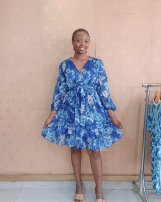 Faux Wrap Layer Dress-Blue